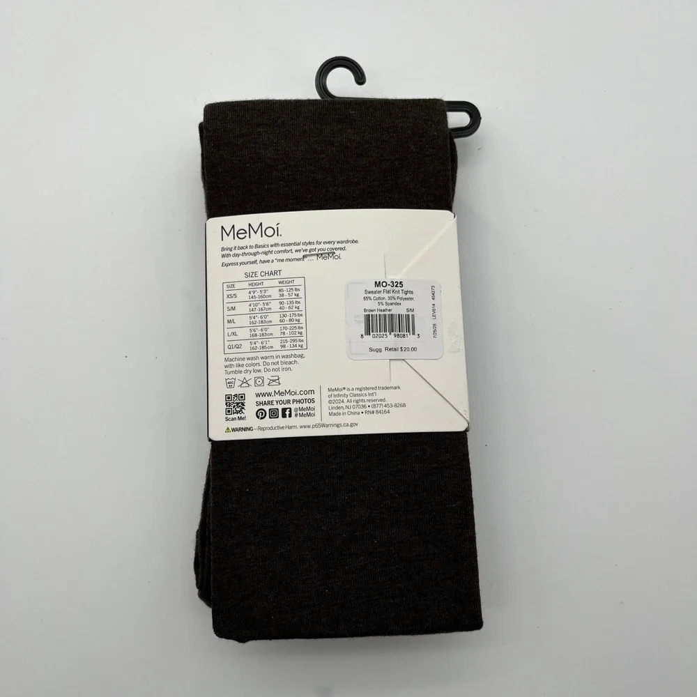 MeMoi Sweater‎ Tights Womens S/M Brown Heather MO-325 Flat Knit Cotton Blend New